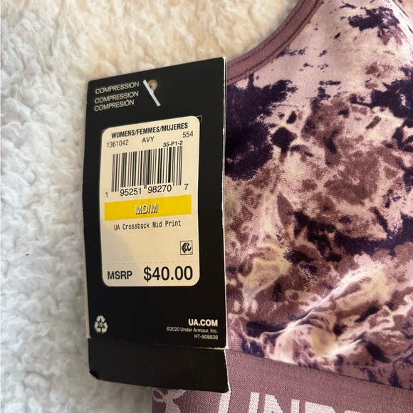Under Armour Women's Marble Print Crossback Sports Bra - Purple and Black - Picture 4 of 9